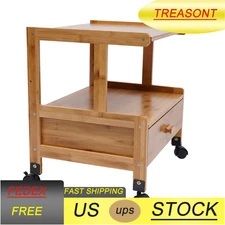 2 Tier Wood Storage Cart With Wheels Drawer Office Printer Stand Printer Cart