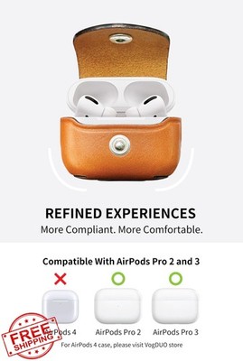 VogDUO Leather AirPods Pro 3 Case, Tan, Belt Loop Lanyard