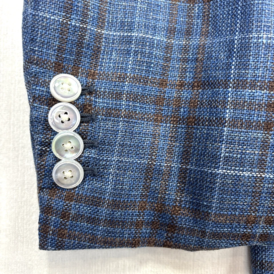 Abrigo deportivo Barba Napoli 54R lana seda lino azul a cuadros $1350 nuevo con etiquetas Preppy Italia Foto 4 de 4