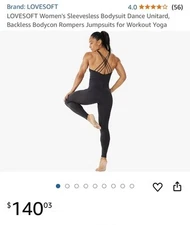 LOVESOFT Sleeveless Bodysuit Unitard Jumpsuit - Black - Large NWT