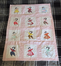 Vtg late 60s early 70s Handmade Baby Blanket Quilt Dutch Children wall hang EVC
