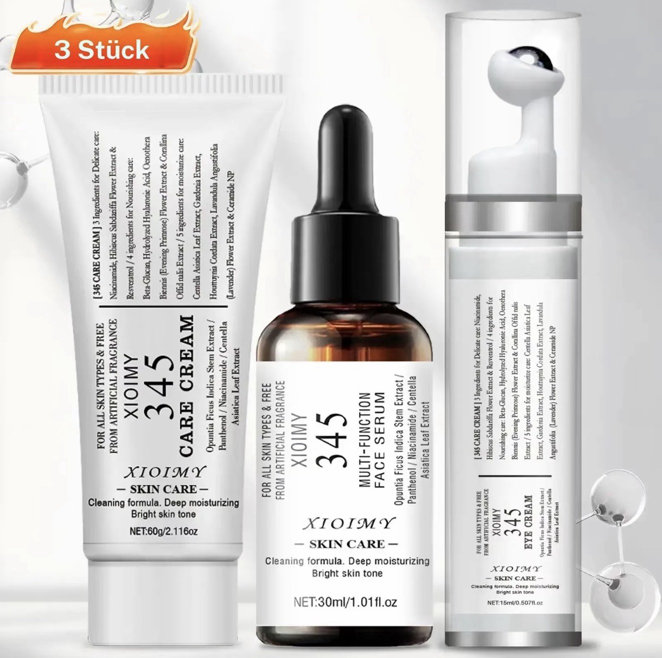 Xiomy 345 Skin Care 3Pieces Moisturising Care Set With Cream Serum And Eye Cream