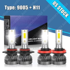 H11 9005 LED Headlight KIT Combo Bulbs 10000K High&Low Beam Super Bright White