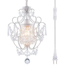 Plug in Chandelier Mini Crystal Chandelier White Retro Small Chandeliers Ceil...
