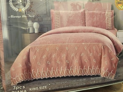5 Star Home Fashion DIANA King Bedspread Set Pink Leaf Pattern 3pcs 220x240cm