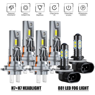 H7+H7+881 LED Headlight & Fog Light 6 Bulbs Kit For 2007 - 2009 Hyundai Santa Fe