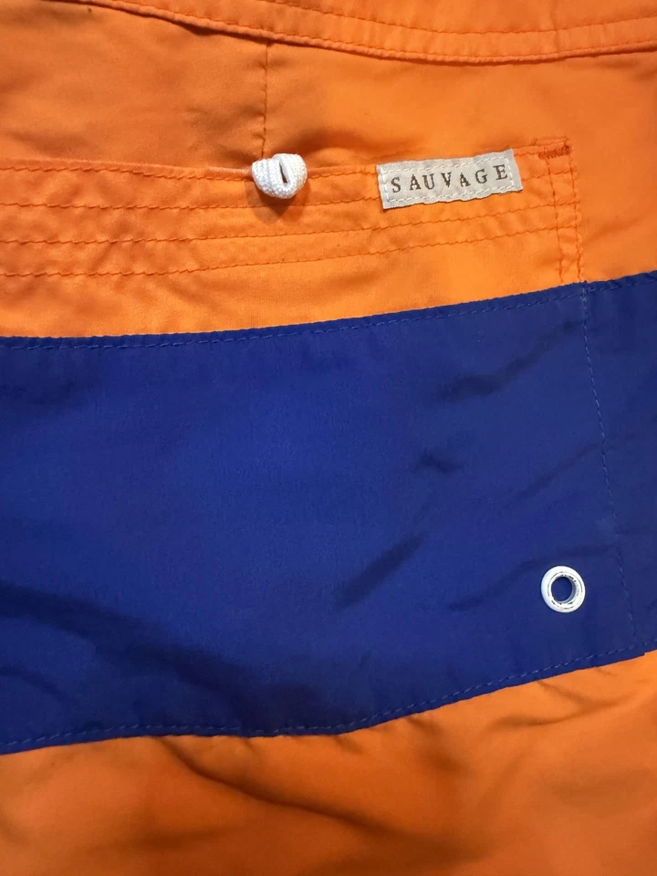 Bañador Sauvage para hombre 34 naranja azul bloque de color cordón hecho en bolsillo de EE. UU. Foto 2 de 4
