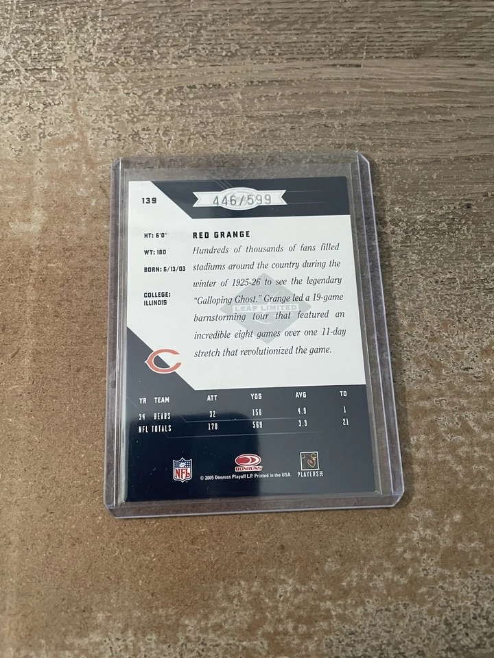 2005 Leaf Limited /599 Red Grange #139 HOF - Image 2 of 2