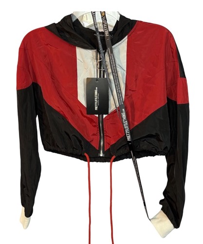 PrettyLittleThing Cropped Color Block Windbreaker | Red Black White | US Size 4
