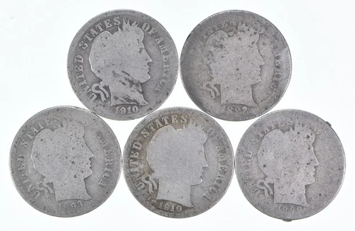 Better Lot 5 1910-D 1892 1893-S 1910-D 1899-S Barber Dime 0.50 Face *168