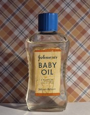 Vintage 1960 Johnson & Johnson Baby Oil 2 oz. Johnson's Glass Bottle Blue Cap
