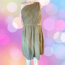J. Crew 100% Silk Pleated Elegant Sage Green One Shoulder Mini Dress Size 8