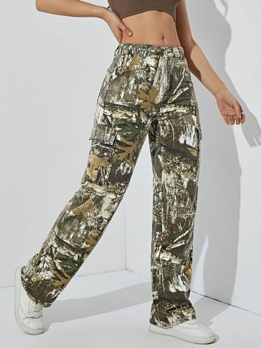 Women's Camo Cargo Pants High Waist Baggy Wide Leg Camouflage Army Fatigue Sl... - Picture 5 of 7