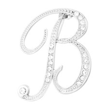 Letter Brooch Pins, Letter B Rhinestone Brooches Lapel Pin, Silver Tone