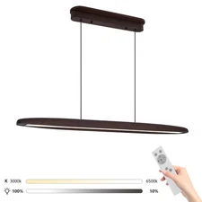 51" LED Chandelier Walnut Wood Linear Pendant Light Modern Kitchen Hanging Lamp