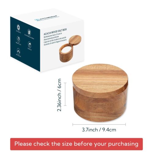 Acacia Wood Salt Cellar Bowl Box Elegant Kitchen Salt Container Holder With Swiv - Picture 6 of 7
