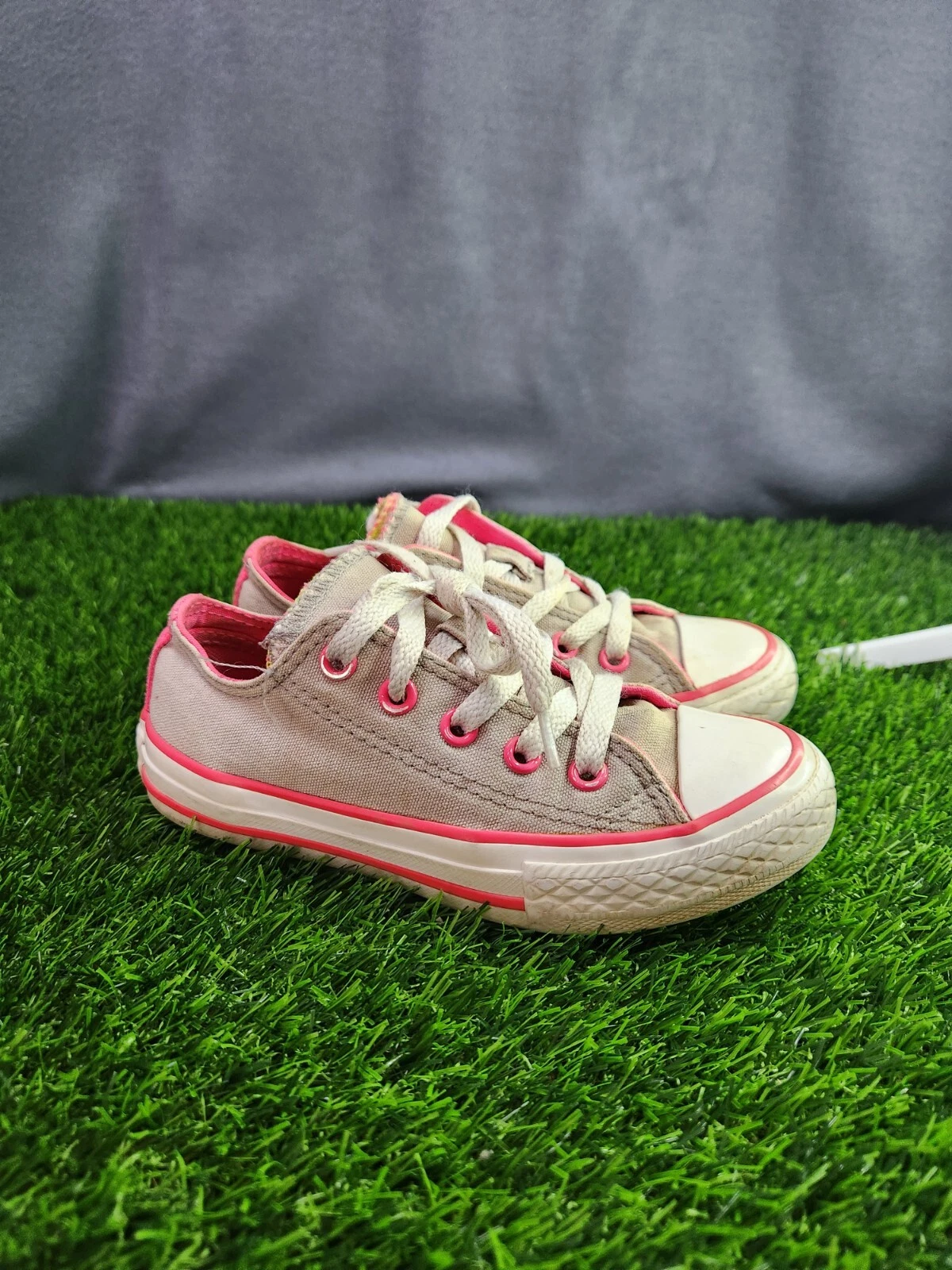 Sneakers Converse All Star 640578F doppia linguetta grigio rosa fluo ragazzi bambini taglia 11