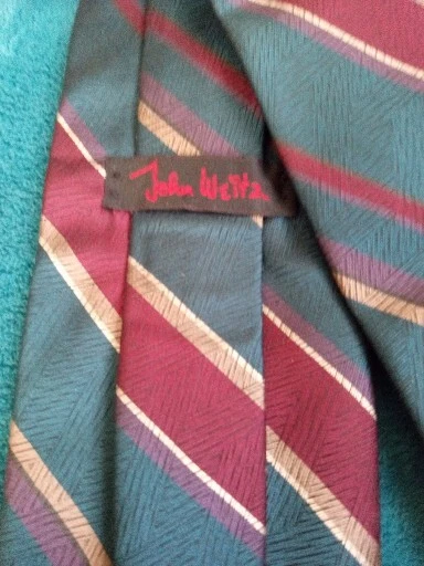 John Weitz * Men's Neck Tie *Silk Blend * Striped Green Gold Red - Image 2 of 4