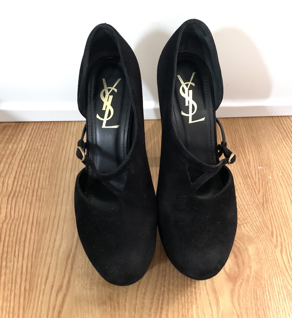 YSL YVES SAINT LAURENT nero scamosciato plateau tacco decolte misura 37 5