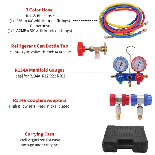 R134a R12 Refrigeration Tools Air Conditioning AC Conditioner Manifold Gauge Kit - Picture 3 of 11