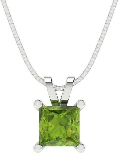 14K Solid White Gold Natural Green Peridot Solitaire Pendant Without Chain - Picture 3 of 4