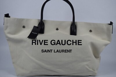 NWT! Authentic YSL Saint Laurent Large Rive Gauche Maxi Canvas Tote Bag Cream