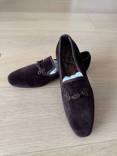 Matthew Cookson Chocolate Velvet Slippers – Size 7- Brand New - Picture 1 of 5