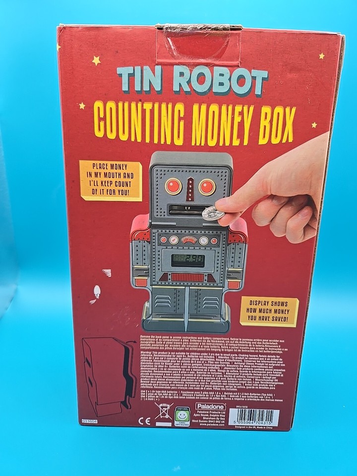 Retro Tin Robot Coin Counting Money Box Piggy Bank Savings Fun Digital