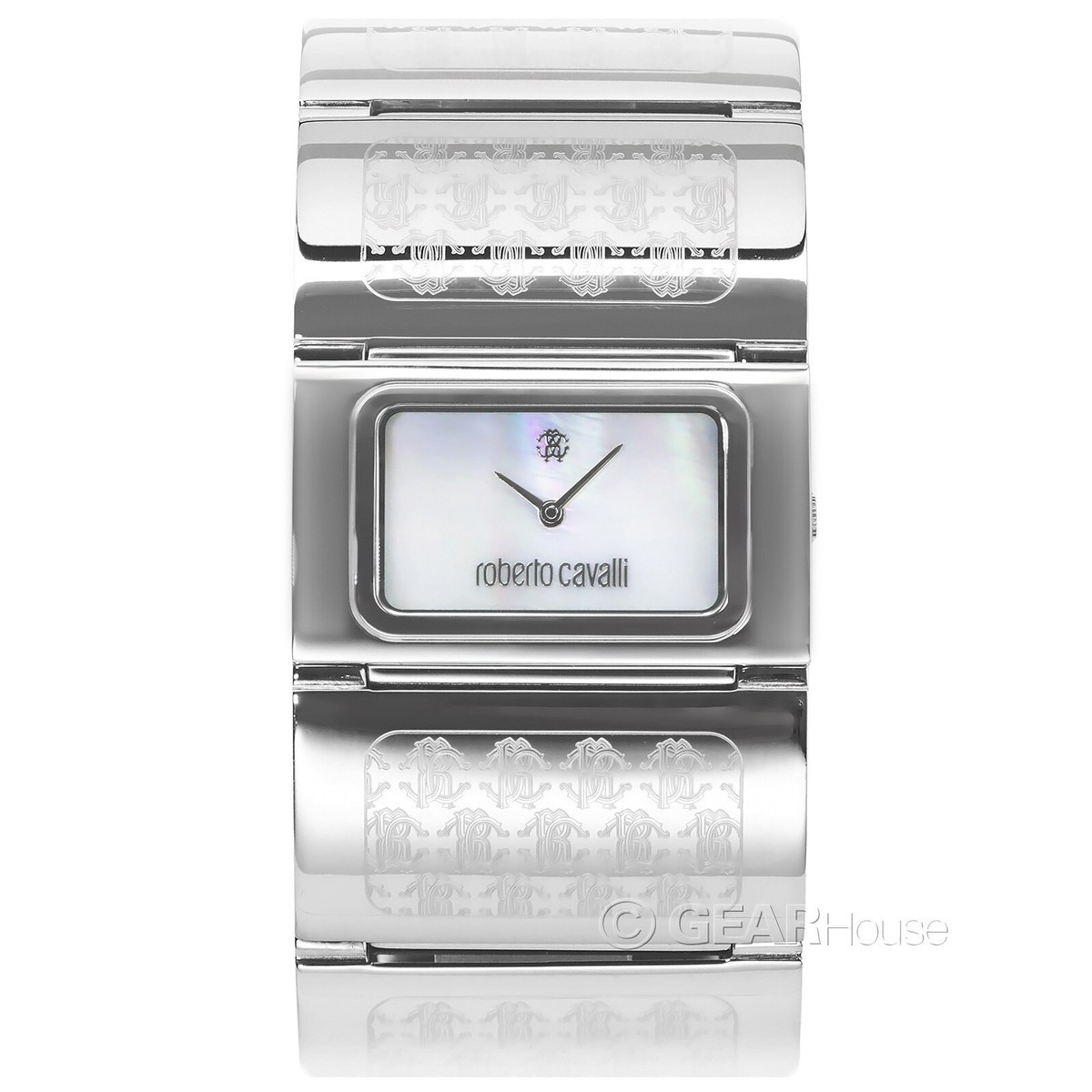 New $430 Roberto Cavalli Pavon Women\'s Rectangle Mother of Pearl Bangle Watch Roberto Cavalli by Franck Muller Rose Gold Snake Spiral  main image 3
