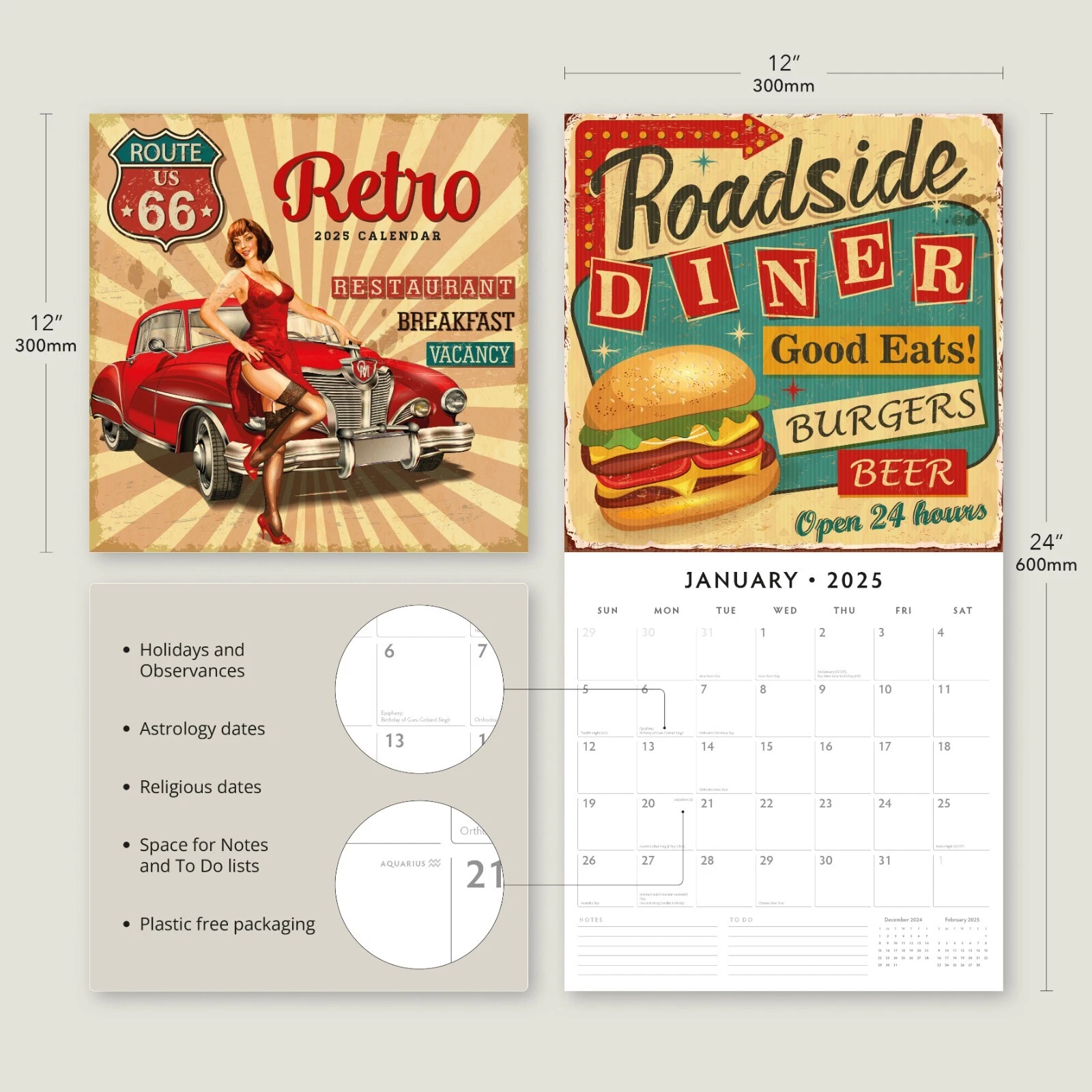 Retro 2025 Square Wall Calendar