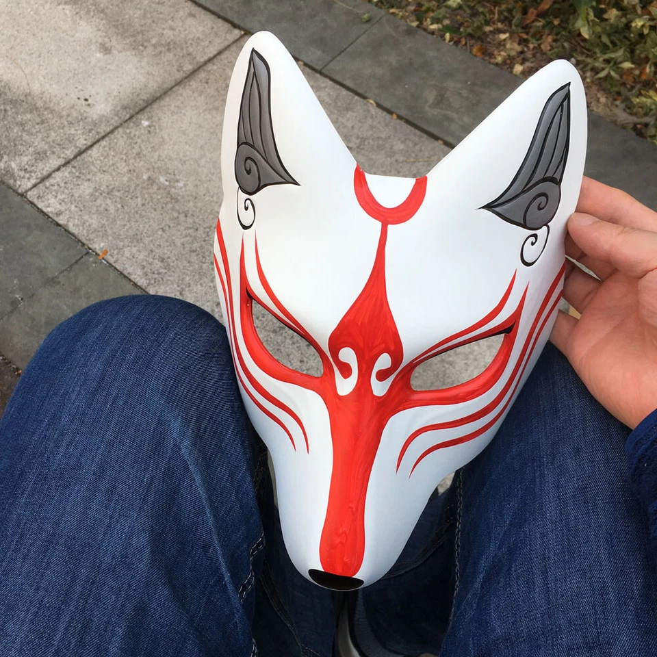 Kitsune Fox Mask for Halloween Masquerade Party, Kabuki PU Masks for Costume - Image 4 of 4