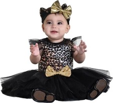 Baby Infant Girl's Cute Cat Black Gold Leopard Halloween Costume Dress Outfit