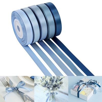 Dusty Blue Ribbon 3/8 inch Satin Ribbon Assorted Dusty Blue
