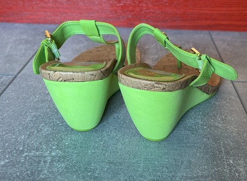 Lauren Ralph Lauren Women's Sandal Size 7.5 Cork Sole Wedge Bright Lime Green - Picture 4 of 13