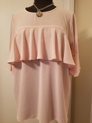 Jules & Leopold Casual Women s Baby Pink Circular Flounce Sleeve Blouse, Large