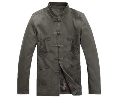 Cotton Men's Chinese Style Embroidered Dragon Jacket Kung Fu Coat Tang Dress Top
