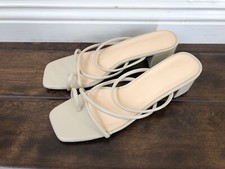 Womens Open Toe Heeled Mules Sandals in Beige US SIZE 9
