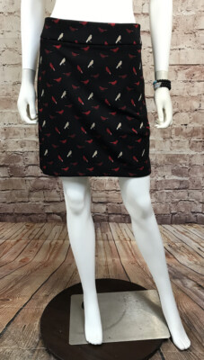 Vivienne Tam Bird Pattern Print Pencil Skirt Size 4 Black Knee Length