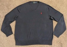 Polo Ralph Lauren Pima Cotton V-Neck Long Sleeve Sweater Navy Blue Men's XL