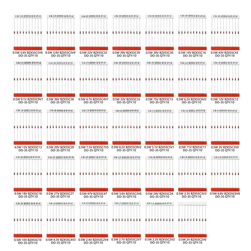 Chanzon 34 Values 340pcs 0.5W Zener Diode Assorted Kit Assortment Set (2V - 47V) - Picture 2 of 4