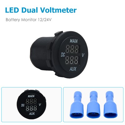 12V-24V Car Motorcycle Dual LED Voltmeter Waterproof Digital Display