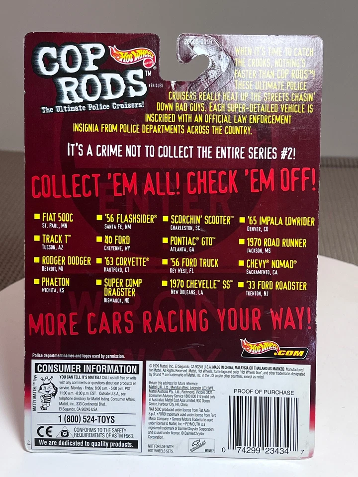 Hot Wheels 1999 COP RODS FIAT 500C ST PAUL MN Foto 3 de 3