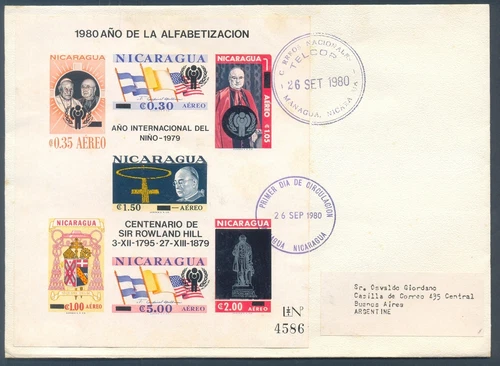 NICARAGUA Mi# Bl.116 to ARGENTINA Registered FDC VF