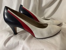 Vintage Salvatore Ferragamo Italy Leather White, Red Navy Heels Size 9 AA