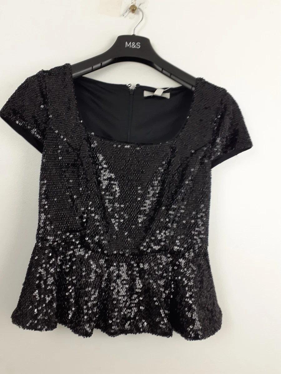 Top à Paillettes Noir Marks & Spencer - Taille 12, Sans Manches, Occasion Très Bon État