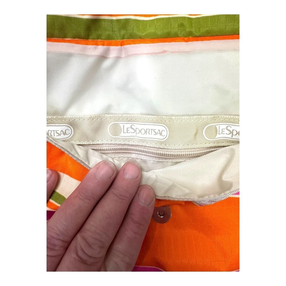 LeSportsac Womens Striped Shoulder Bag Orange Pink Green Bahia Crossbody Nylon - Image 3 of 4