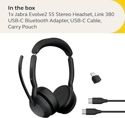 Jabra Evolve2 55 Stereo Wireless Headset w Noise Cancellation & AirComfort Tech