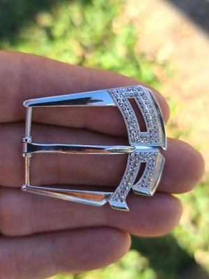 Sterling 925 Solid Silver Iced Belt Buckle 1.52