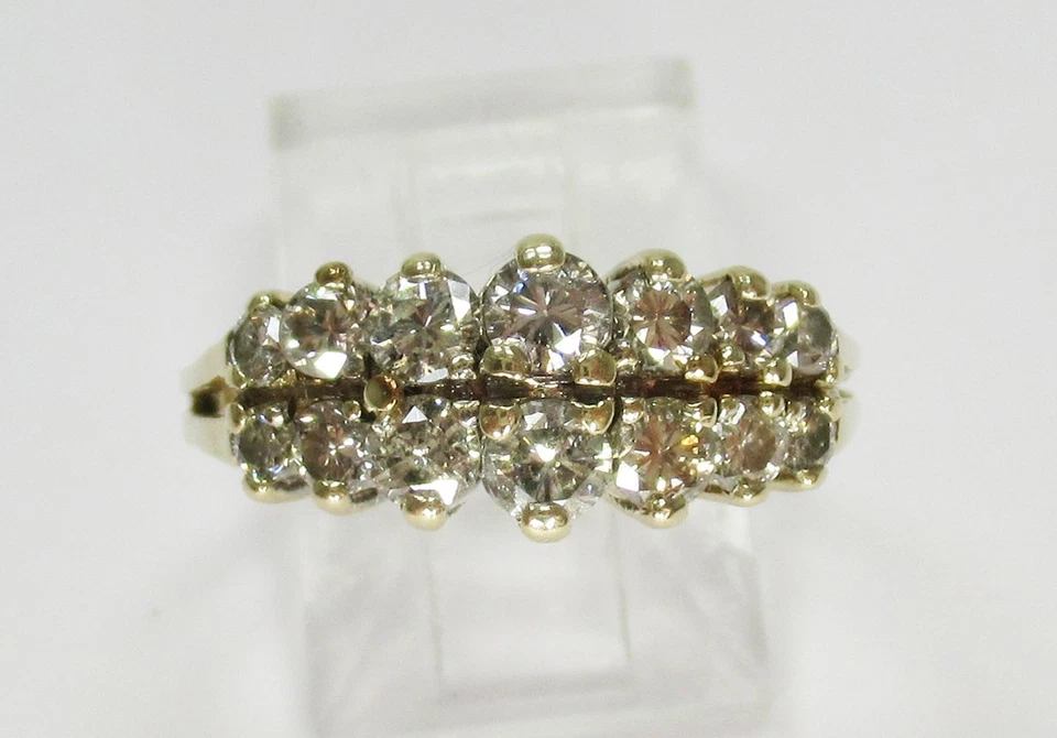 Estate 14K Yellow Gold 1.01ctw Diamond Tiered Wedding Anniversary Band Size 6.5 - Image 2 of 4