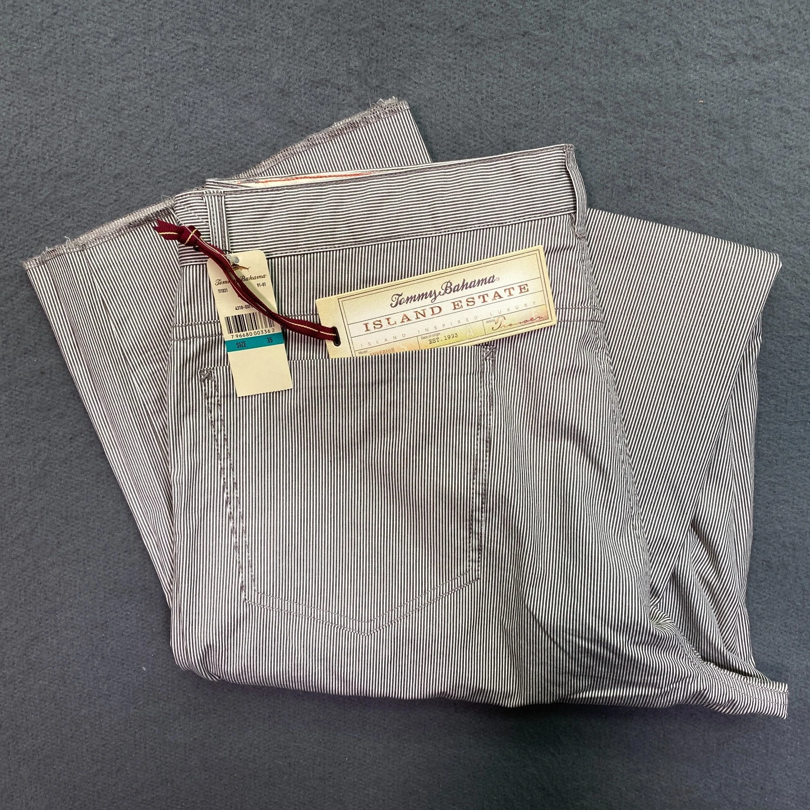 Tommy Bahama Pants 35 Cortes Cotton Blend Striped 5-Pocket NWT Unfinished Hem